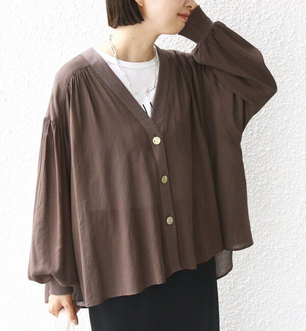 SHIPS for women「【WEB限定】〈手洗い可能〉シアー Vネック フレア シャツ カーディガン」|カーディガン|