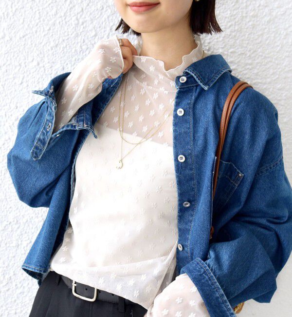 SHIPS for women「〈手洗い可能〉フラワー チュール ハイネック プルオーバー」|Tシャツ・カットソー|