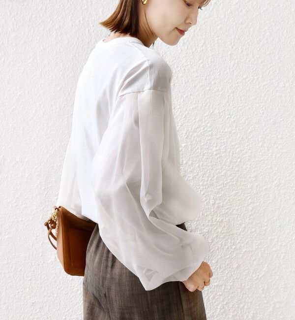 SHIPS for women「《一部追加予約》【WEB限定】〈手洗い可能〉シアー コンビ 裾 ドロスト プルオーバー」|プルオーバー|