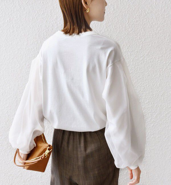 SHIPS for women「《一部追加予約》【WEB限定】〈手洗い可能〉シアー コンビ 裾 ドロスト プルオーバー」|プルオーバー|