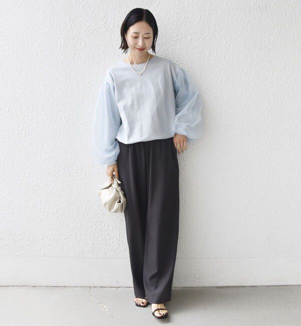 SHIPS for women「《一部追加予約》【WEB限定】〈手洗い可能〉シアー コンビ 裾 ドロスト プルオーバー」|プルオーバー|