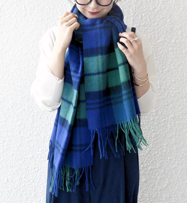 SHIPS any「SHIPS any: ウール チェック ストール」|ストール|ブルー