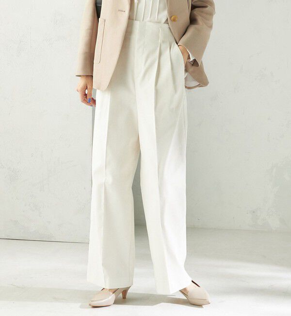 SHIPS for women「〈UVカット・吸水速乾・手洗い可能〉綿麻混 オックス 2タック ストレート パンツ」|その他|
