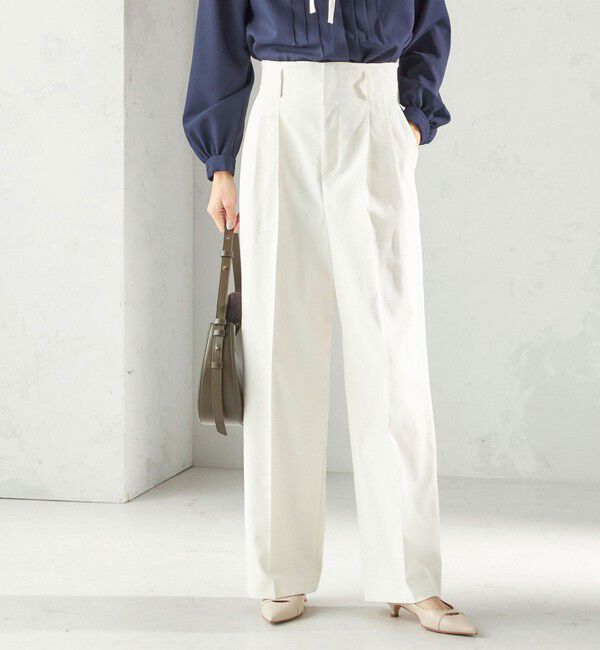 SHIPS for women「〈UVカット・吸水速乾・手洗い可能〉綿麻混 オックス 2タック ストレート パンツ」|その他|