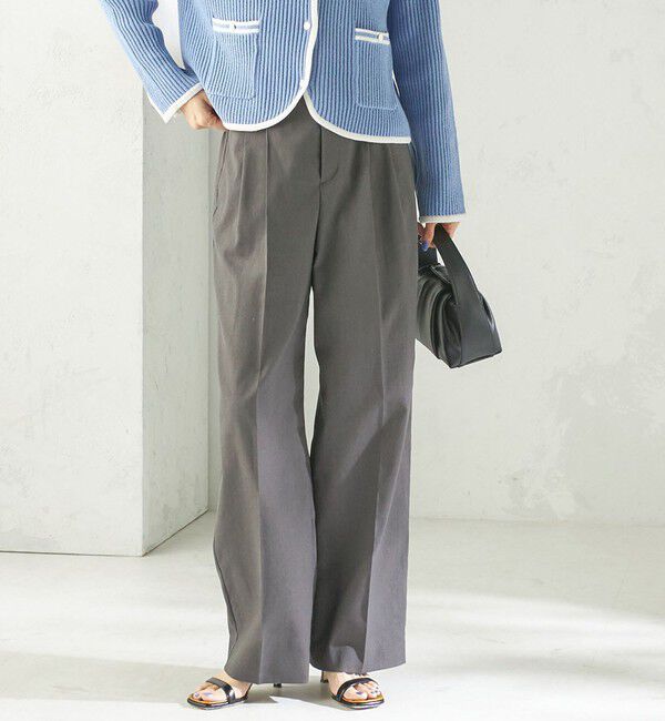 SHIPS for women「〈UVカット・吸水速乾・手洗い可能〉綿麻混 オックス 2タック ストレート パンツ」|その他|ダークグレー