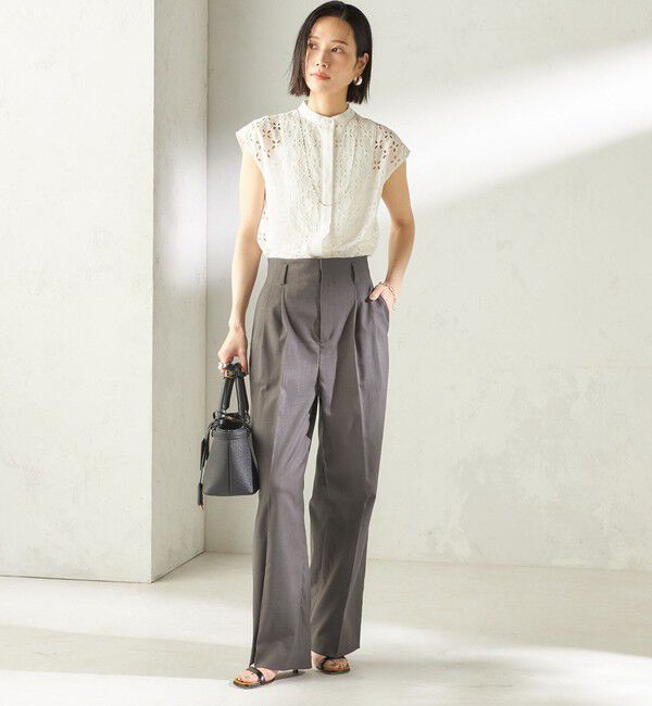 SHIPS for women「〈UVカット・吸水速乾・手洗い可能〉綿麻混 オックス 2タック ストレート パンツ」|その他|