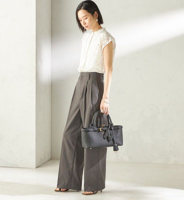 SHIPS for women「〈UVカット・吸水速乾・手洗い可能〉綿麻混 オックス 2タック ストレート パンツ」|その他|