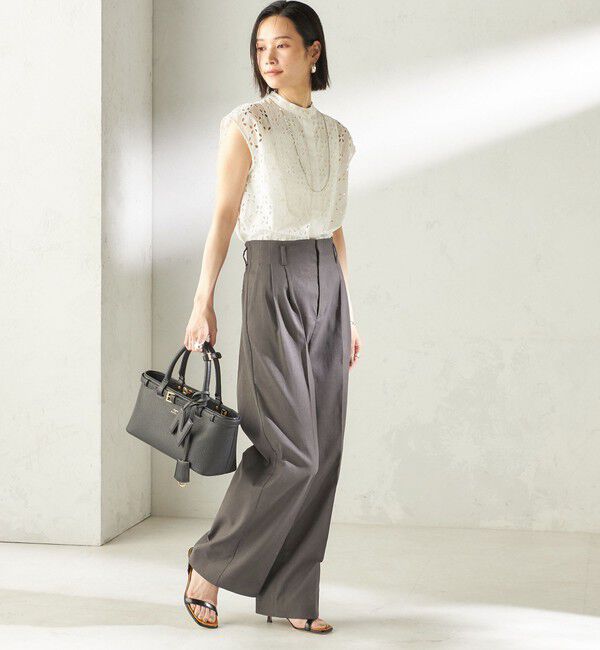 SHIPS for women「〈UVカット・吸水速乾・手洗い可能〉綿麻混 オックス 2タック ストレート パンツ」|その他|