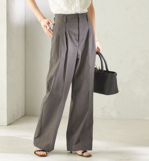 SHIPS for women「〈UVカット・吸水速乾・手洗い可能〉綿麻混 オックス 2タック ストレート パンツ」|その他|