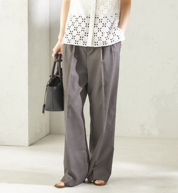 SHIPS for women「〈UVカット・吸水速乾・手洗い可能〉綿麻混 オックス 2タック ストレート パンツ」|その他|