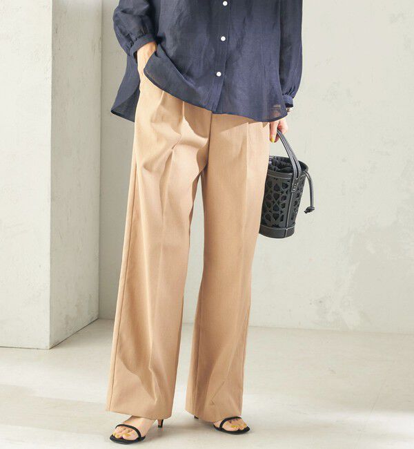 SHIPS for women「〈UVカット・吸水速乾・手洗い可能〉綿麻混 オックス 2タック ストレート パンツ」|その他|ベージュ