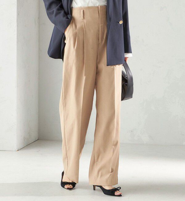 SHIPS for women「〈UVカット・吸水速乾・手洗い可能〉綿麻混 オックス 2タック ストレート パンツ」|その他|