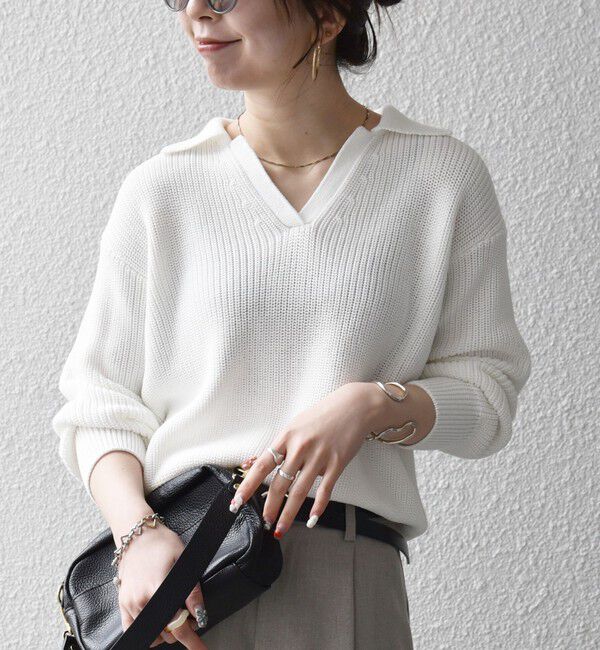 SHIPS any「SHIPS any:〈手洗い可能〉コットン ミックス スキッパー ポロ ニット プルオーバー」|ニット・セーター|