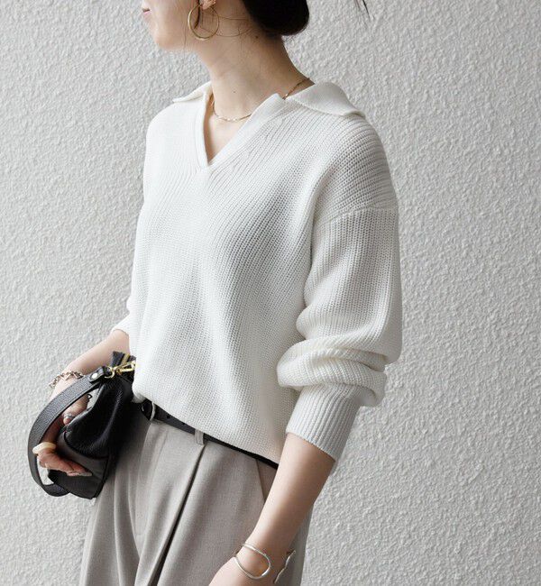 SHIPS any「SHIPS any:〈手洗い可能〉コットン ミックス スキッパー ポロ ニット プルオーバー」|ニット・セーター|