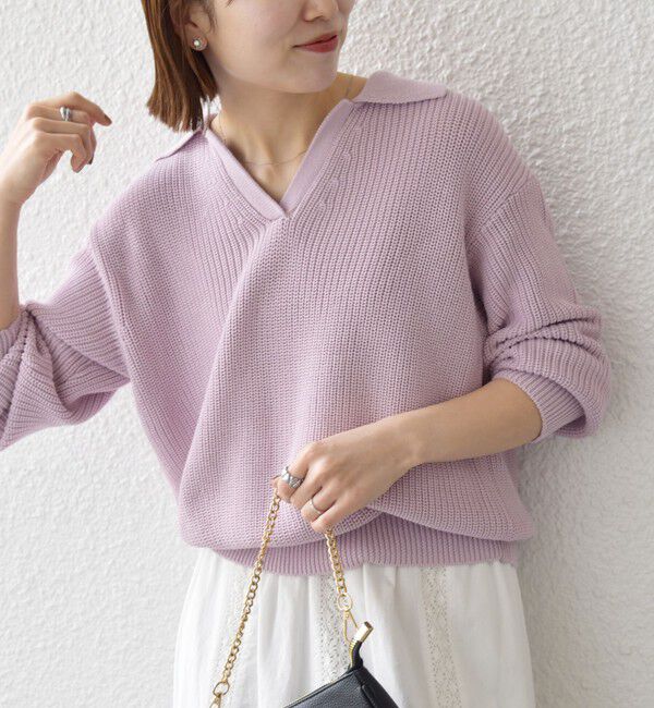 SHIPS any「SHIPS any:〈手洗い可能〉コットン ミックス スキッパー ポロ ニット プルオーバー」|ニット・セーター|