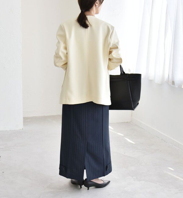 quaranciel「quaranciel:〈手洗い可能〉ジャージー ゴールドボタン クルーネック ジャケット」|ノーカラージャケット|