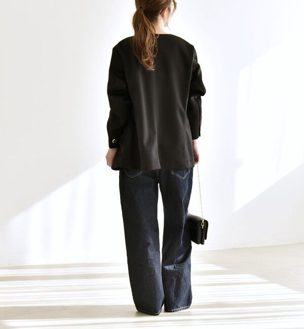 quaranciel「quaranciel:〈手洗い可能〉ジャージー ゴールドボタン クルーネック ジャケット」|ノーカラージャケット|