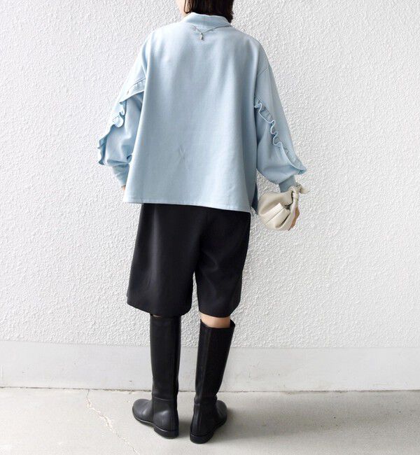 SHIPS for women「【WEB限定】〈手洗い可能〉モックネック 袖 フリル デザイン ミニ 裏毛 プルオーバー」|Tシャツ・カットソー|