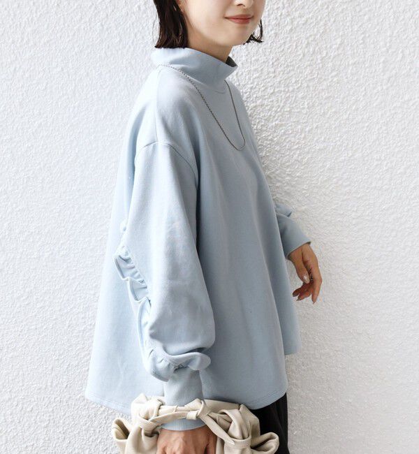 SHIPS for women「【WEB限定】〈手洗い可能〉モックネック 袖 フリル デザイン ミニ 裏毛 プルオーバー」|Tシャツ・カットソー|