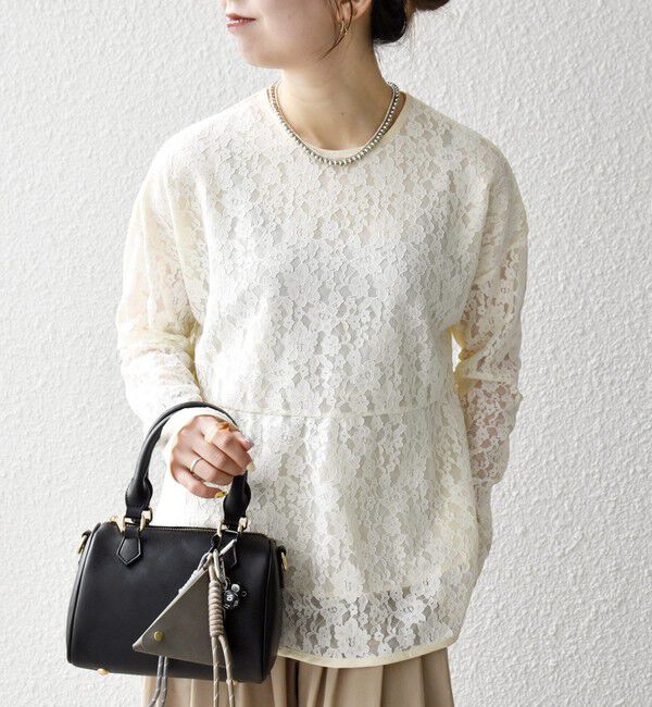 SHIPS any「SHIPS any:〈手洗い可能〉フラワー レース クルーネック ペプラム ブラウス」|シャツ・ブラウス|