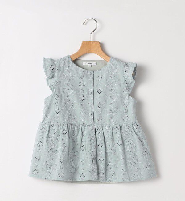 SHIPS KIDS「SHIPS KIDS:80～90cm / レース エンブロイダリー ペプラム ブラウス」|シャツ・ブラウス|ライトブルー