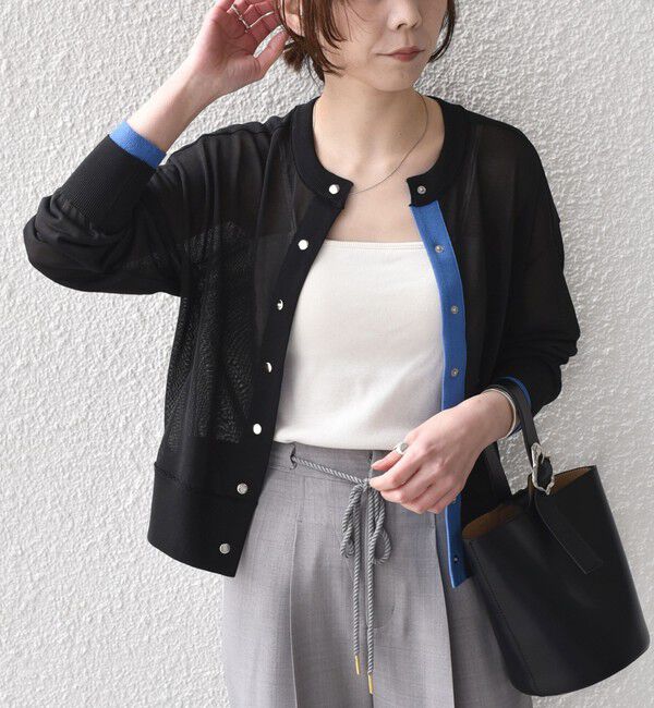 SHIPS Colors 「《予約》SHIPS Colors:〈手洗い可能〉シアー ドットボタン 配色 ニット カーディガン◆」|カーディガン|ブラック