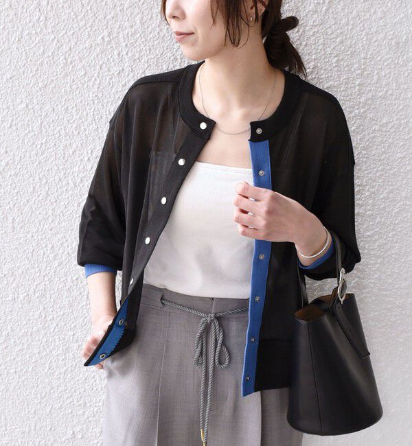 SHIPS Colors 「《予約》SHIPS Colors:〈手洗い可能〉シアー ドットボタン 配色 ニット カーディガン◆」|カーディガン|