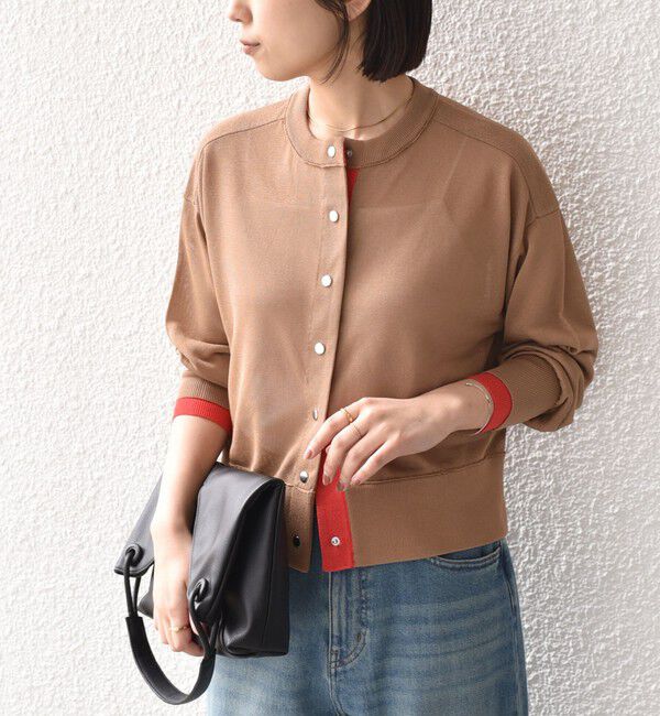 SHIPS Colors 「《予約》SHIPS Colors:〈手洗い可能〉シアー ドットボタン 配色 ニット カーディガン◆」|カーディガン|