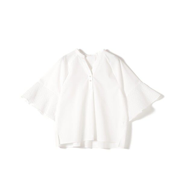 SHIPS for women「《予約》〈手洗い可能〉シアー ボーダー フレア スリーブ 半袖 ブラウス」|シャツ・ブラウス|