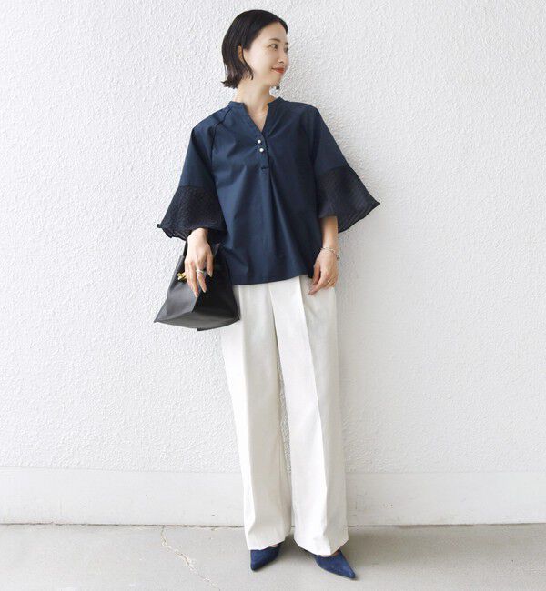 SHIPS for women「《予約》〈手洗い可能〉シアー ボーダー フレア スリーブ 半袖 ブラウス」|シャツ・ブラウス|