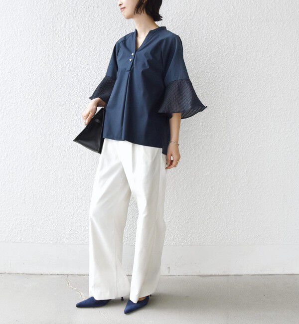 SHIPS for women「《予約》〈手洗い可能〉シアー ボーダー フレア スリーブ 半袖 ブラウス」|シャツ・ブラウス|