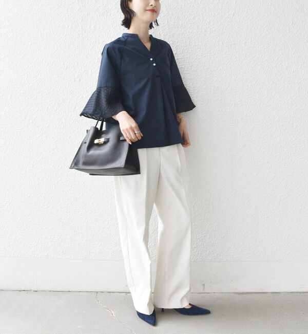 SHIPS for women「《予約》〈手洗い可能〉シアー ボーダー フレア スリーブ 半袖 ブラウス」|シャツ・ブラウス|