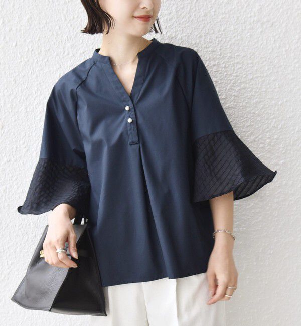 SHIPS for women「《予約》〈手洗い可能〉シアー ボーダー フレア スリーブ 半袖 ブラウス」|シャツ・ブラウス|