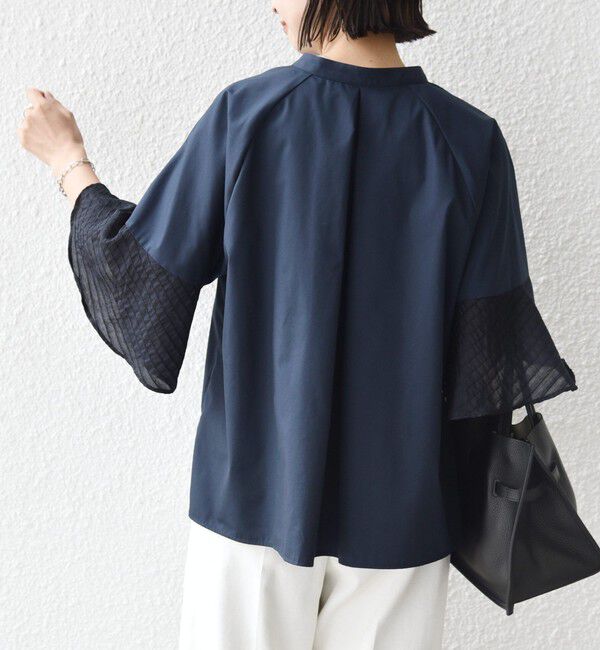 SHIPS for women「《予約》〈手洗い可能〉シアー ボーダー フレア スリーブ 半袖 ブラウス」|シャツ・ブラウス|