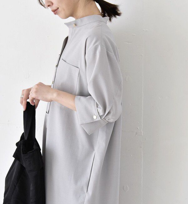 quaranciel「《予約》quaranciel:〈洗濯機可能〉CALCULO(R)使用 バンドカラー シャツ ワンピース」|ワンピース|