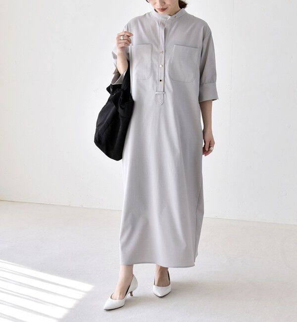 quaranciel「《予約》quaranciel:〈洗濯機可能〉CALCULO(R)使用 バンドカラー シャツ ワンピース」|ワンピース|