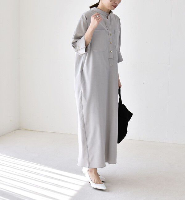 quaranciel「《予約》quaranciel:〈洗濯機可能〉CALCULO(R)使用 バンドカラー シャツ ワンピース」|ワンピース|