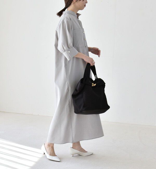 quaranciel「《予約》quaranciel:〈洗濯機可能〉CALCULO(R)使用 バンドカラー シャツ ワンピース」|ワンピース|