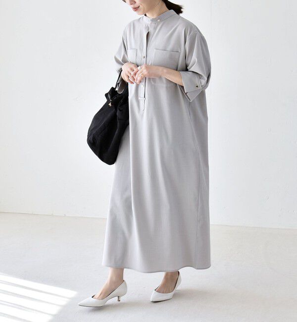 quaranciel「《予約》quaranciel:〈洗濯機可能〉CALCULO(R)使用 バンドカラー シャツ ワンピース」|ワンピース|