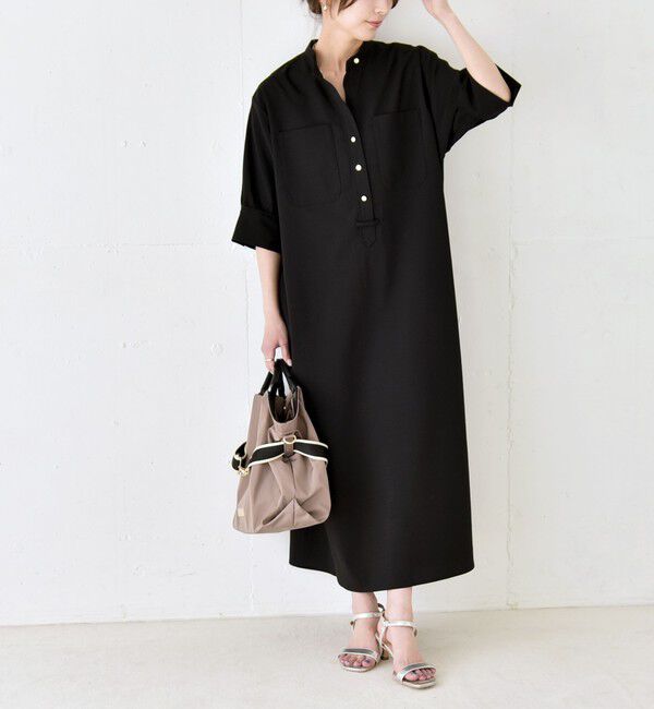 quaranciel「《予約》quaranciel:〈洗濯機可能〉CALCULO(R)使用 バンドカラー シャツ ワンピース」|ワンピース|