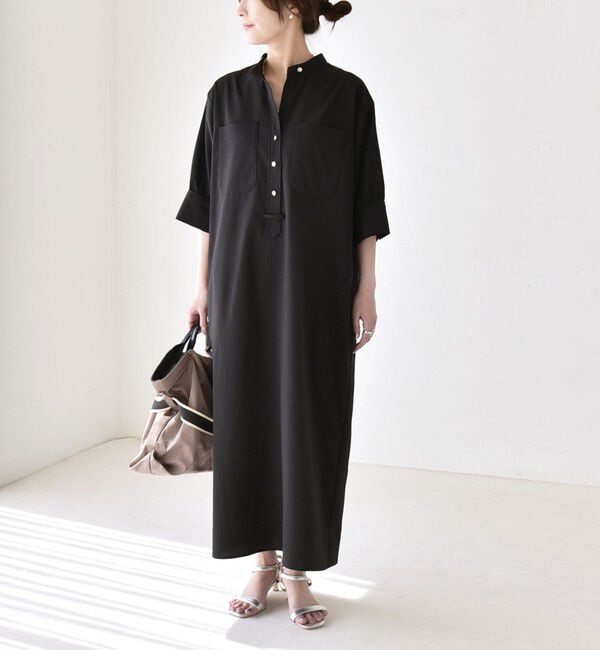 quaranciel「《予約》quaranciel:〈洗濯機可能〉CALCULO(R)使用 バンドカラー シャツ ワンピース」|ワンピース|