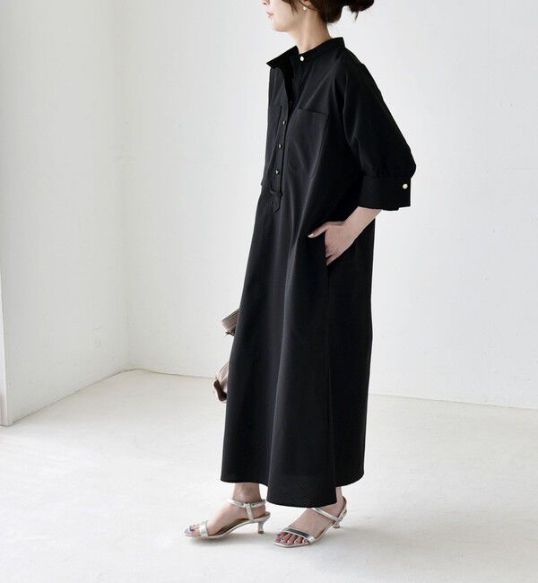 quaranciel「《予約》quaranciel:〈洗濯機可能〉CALCULO(R)使用 バンドカラー シャツ ワンピース」|ワンピース|