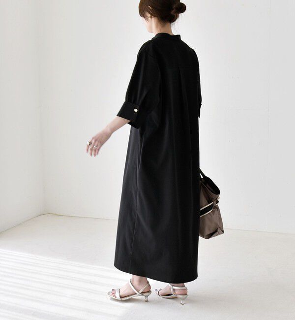 quaranciel「《予約》quaranciel:〈洗濯機可能〉CALCULO(R)使用 バンドカラー シャツ ワンピース」|ワンピース|