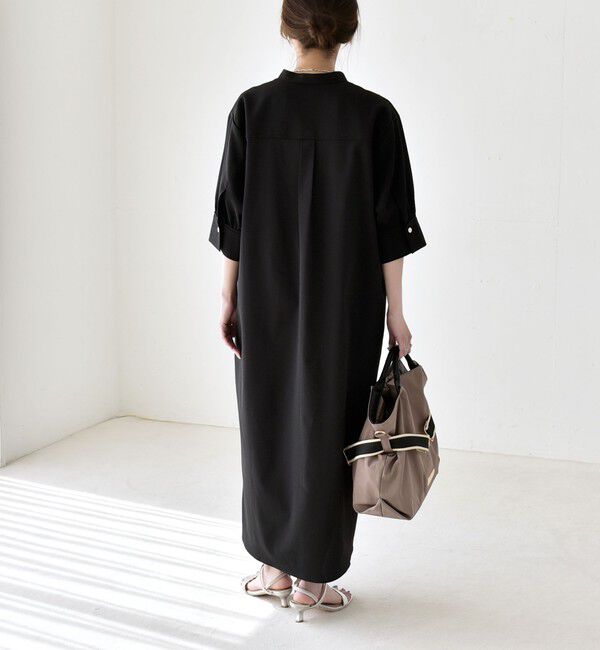 quaranciel「《予約》quaranciel:〈洗濯機可能〉CALCULO(R)使用 バンドカラー シャツ ワンピース」|ワンピース|