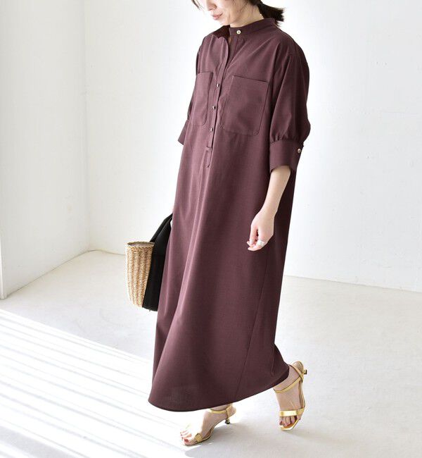 quaranciel「《予約》quaranciel:〈洗濯機可能〉CALCULO(R)使用 バンドカラー シャツ ワンピース」|ワンピース|