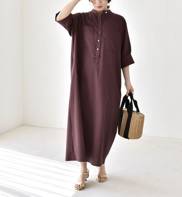 quaranciel「《予約》quaranciel:〈洗濯機可能〉CALCULO(R)使用 バンドカラー シャツ ワンピース」|ワンピース|