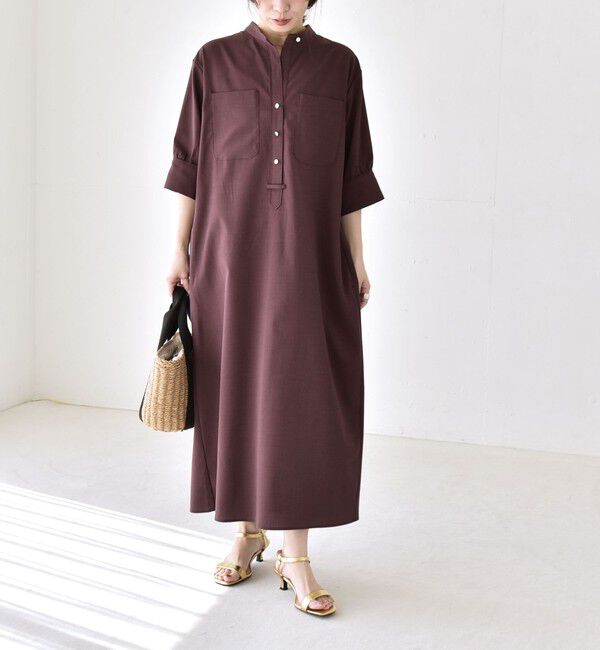 quaranciel「《予約》quaranciel:〈洗濯機可能〉CALCULO(R)使用 バンドカラー シャツ ワンピース」|ワンピース|