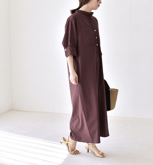 quaranciel「《予約》quaranciel:〈洗濯機可能〉CALCULO(R)使用 バンドカラー シャツ ワンピース」|ワンピース|