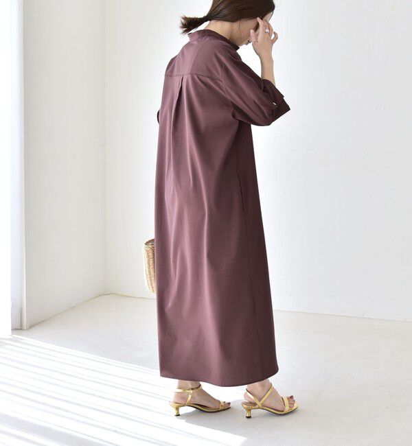 quaranciel「《予約》quaranciel:〈洗濯機可能〉CALCULO(R)使用 バンドカラー シャツ ワンピース」|ワンピース|