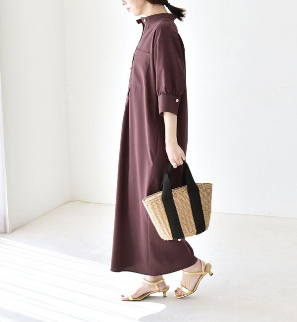 quaranciel「《予約》quaranciel:〈洗濯機可能〉CALCULO(R)使用 バンドカラー シャツ ワンピース」|ワンピース|